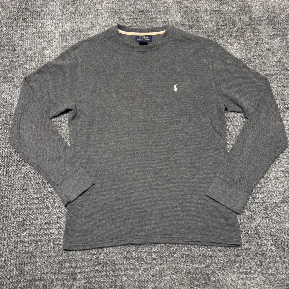 Polo Ralph Lauren Mens Long Sleeve Thermal‎ Shirt M Gray Waffle Knit Pony Logo